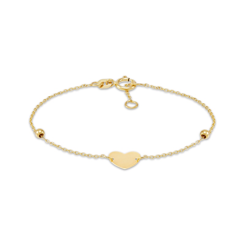 Main Image 1 of Children's Solid Heart & Beads Bracelet 14K Yellow Gold 6&quot;