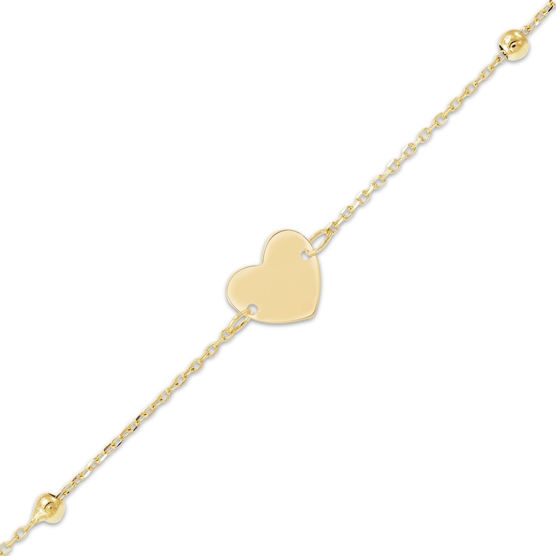 Children's Solid Heart & Beads Bracelet 14K Yellow Gold 6"