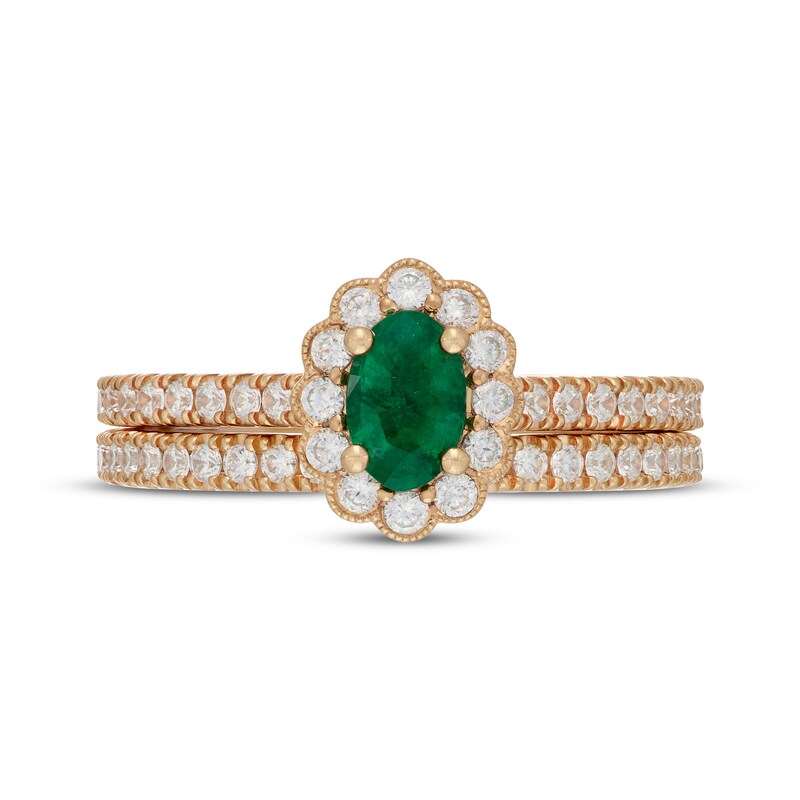 Main Image 3 of Neil Lane Oval-Cut Natural Emerald & Diamond Halo Engagement Ring 5/8 ct tw 14K Yellow Gold