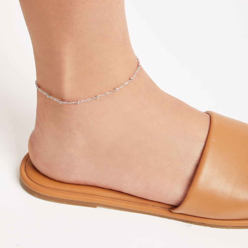 Main Image 3 of Diamond-Cut Singapore Bead Chain Anklet Solid Sterling Silver 10&quot;
