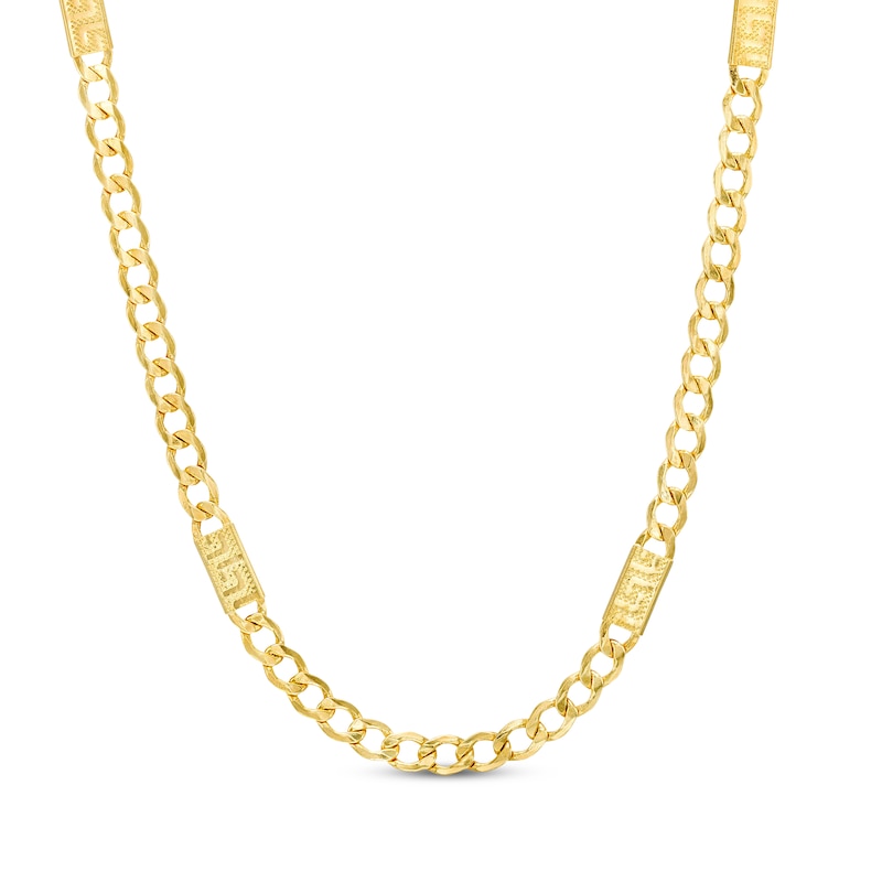 Main Image 1 of Curb Chain Greek Key Station Necklace Semi-Solid 10K Yellow Gold 18&quot;