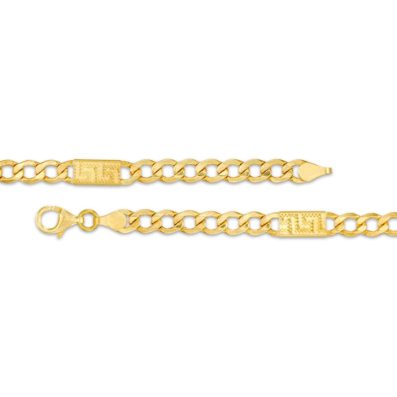 Main Image 3 of Curb Chain Greek Key Station Necklace Semi-Solid 10K Yellow Gold 18&quot;