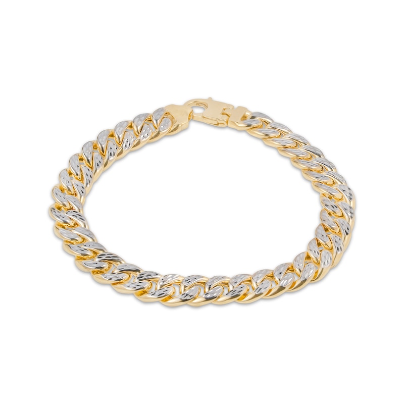 Main Image 1 of Diamond-Cut Curb Chain Bracelet Hollow 10K Yellow Gold 8.5&quot;