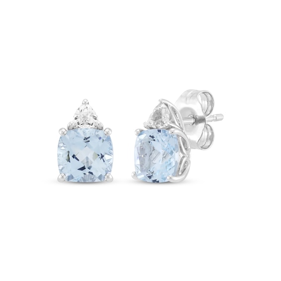 Cushion-Cut Aquamarine & White Lab-Created Sapphire Stud Earrings Sterling Silver