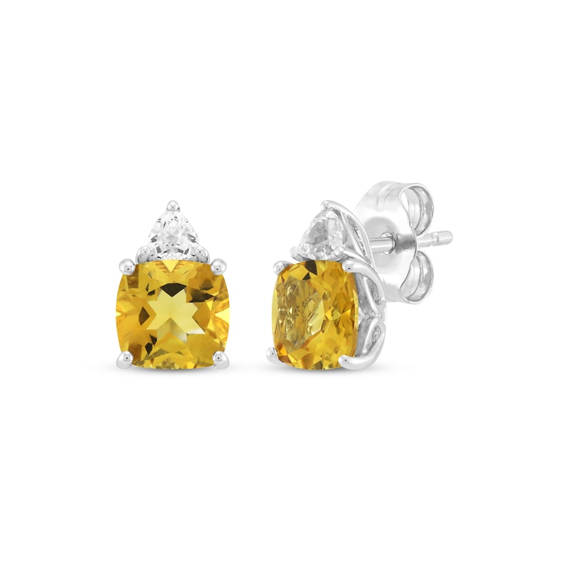 Cushion-Cut Citrine & White Lab-Created Sapphire Stud Earrings Sterling Silver