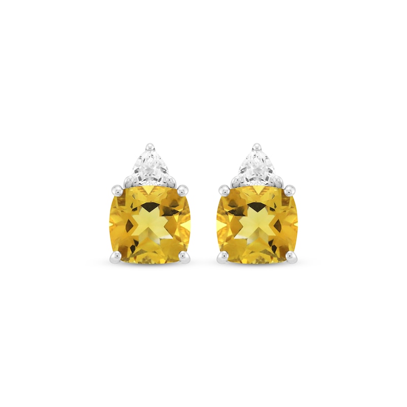 Main Image 2 of Cushion-Cut Citrine & White Lab-Created Sapphire Stud Earrings Sterling Silver