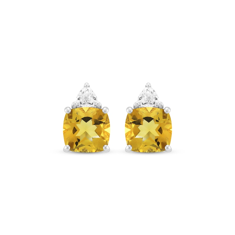 Cushion-Cut Citrine & White Lab-Created Sapphire Stud Earrings Sterling Silver