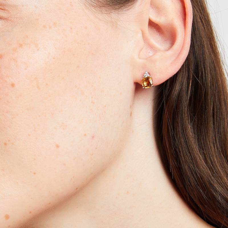 Main Image 4 of Cushion-Cut Citrine & White Lab-Created Sapphire Stud Earrings Sterling Silver