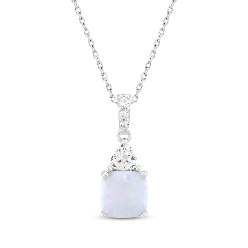 Main Image 1 of Cushion-Cut Lab-Created Opal & White Lab-Created Sapphire Necklace Sterling Silver 18&quot;
