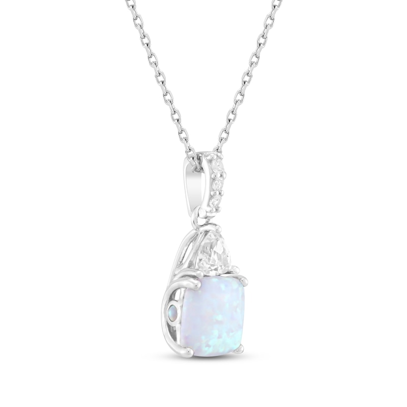 Main Image 2 of Cushion-Cut Lab-Created Opal & White Lab-Created Sapphire Necklace Sterling Silver 18&quot;