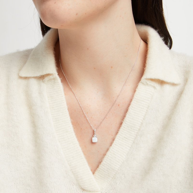 Main Image 3 of Cushion-Cut Lab-Created Opal & White Lab-Created Sapphire Necklace Sterling Silver 18&quot;