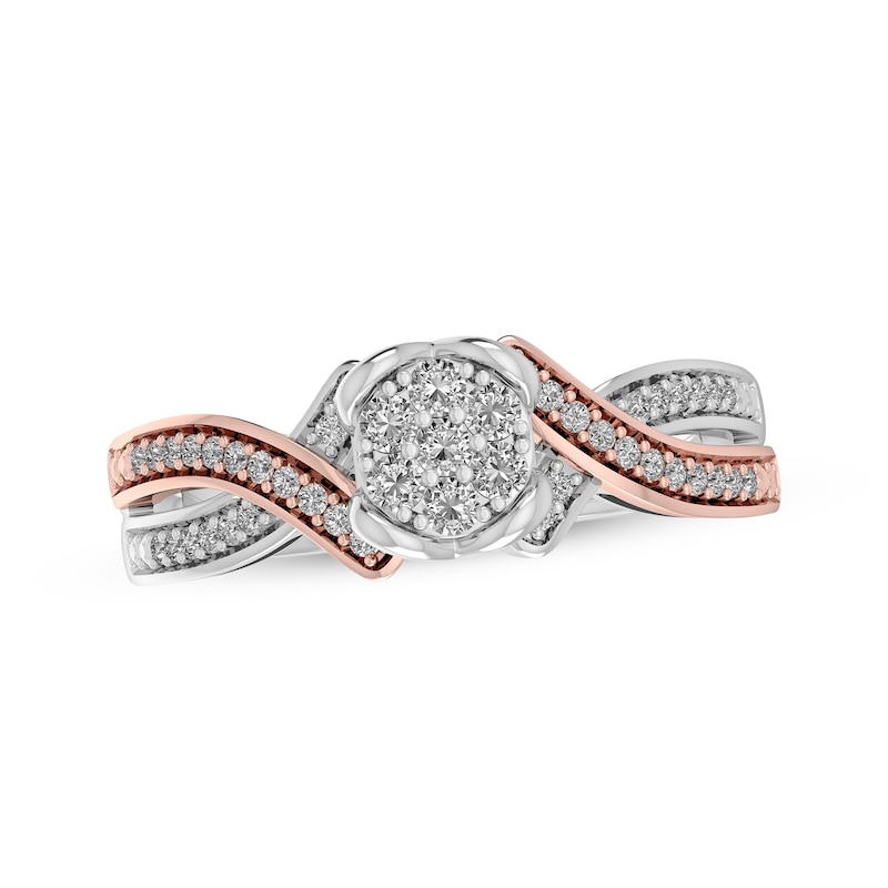Main Image 1 of Multi-Diamond Halo Promise Ring 1/5 ct tw 10K Sterling Silver & 10K Rose Gold
