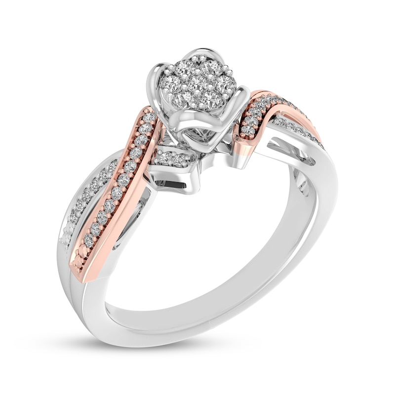 Main Image 2 of Multi-Diamond Halo Promise Ring 1/5 ct tw 10K Sterling Silver & 10K Rose Gold