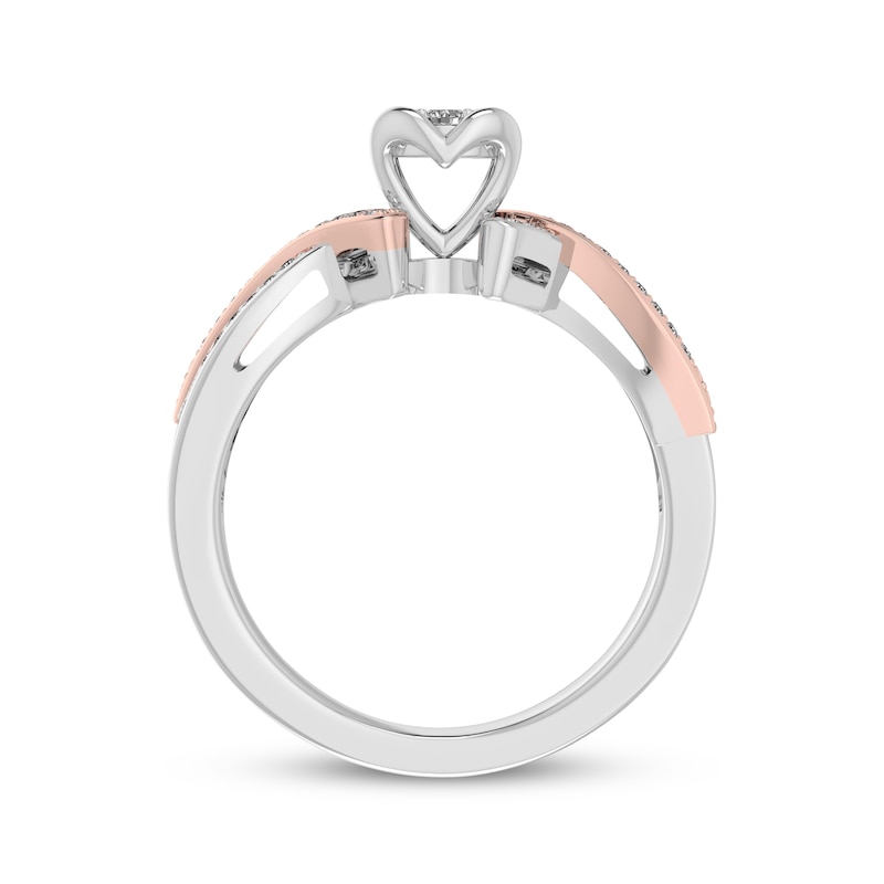 Main Image 3 of Multi-Diamond Halo Promise Ring 1/5 ct tw 10K Sterling Silver & 10K Rose Gold