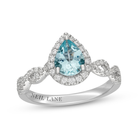 Neil Lane Pear-Shaped Aquamarine & Diamond Halo Engagement Ring 3/8 ct tw 14K White Gold