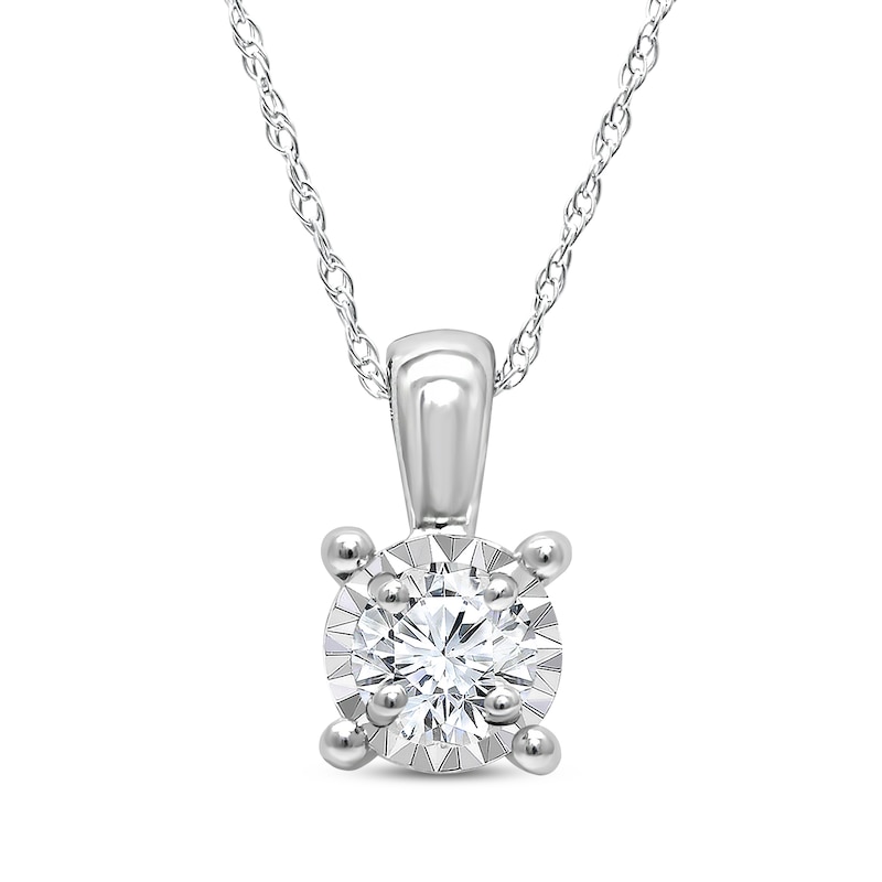 Main Image 1 of Round-Cut Diamond Solitaire Necklace 1/8 ct tw Sterling Silver (J/I3) 18&quot;