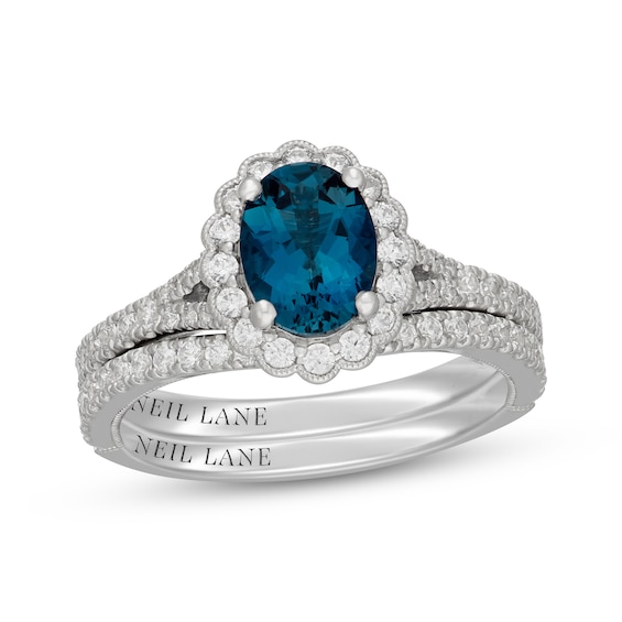 Neil Lane Oval-Cut London Blue Topaz & Diamond Scalloped Halo Bridal Set 5/8 ct tw Diamonds 14K White Gold