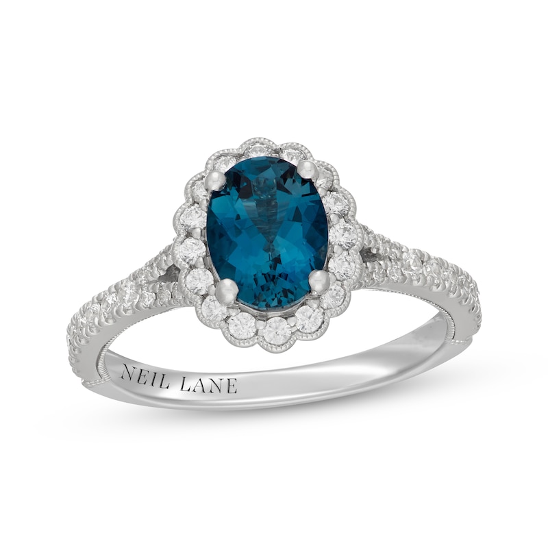 Main Image 1 of Neil Lane Oval-Cut London Blue Topaz & Diamond Halo Engagement Ring 1/2 ct tw 14K White Gold