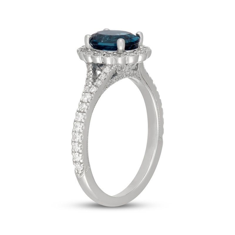 Main Image 2 of Neil Lane Oval-Cut London Blue Topaz & Diamond Halo Engagement Ring 1/2 ct tw 14K White Gold