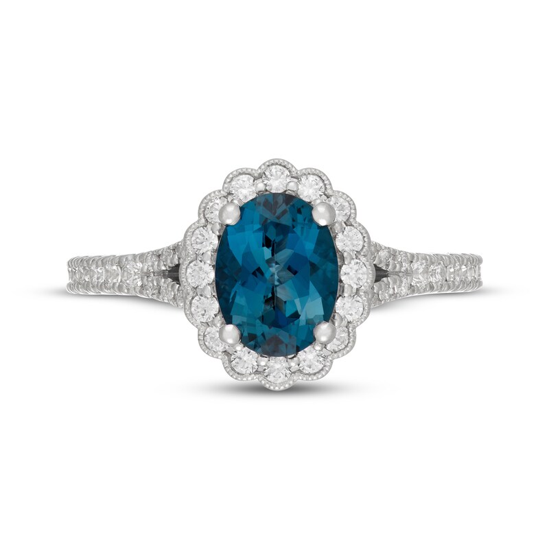 Main Image 3 of Neil Lane Oval-Cut London Blue Topaz & Diamond Halo Engagement Ring 1/2 ct tw 14K White Gold