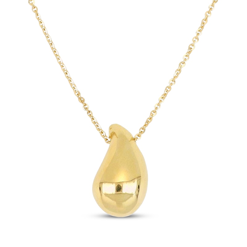 Hollow Teardrop Necklace 14K Yellow Gold 18"