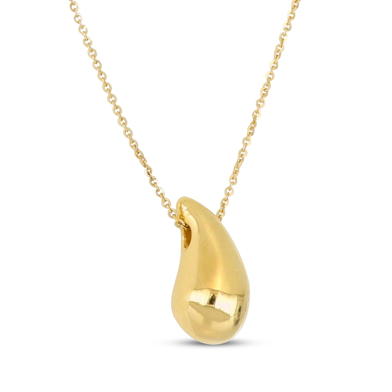 Hollow Teardrop Necklace 14K Yellow Gold 18"