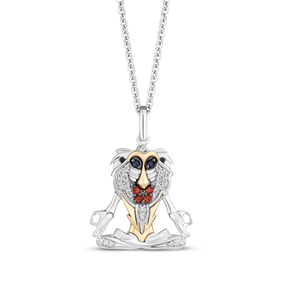 Disney Treasures The Lion King "Rafiki" Gemstone & Diamond Necklace 1/20 ct tw Sterling Silver & 10K Yellow Gold 19"