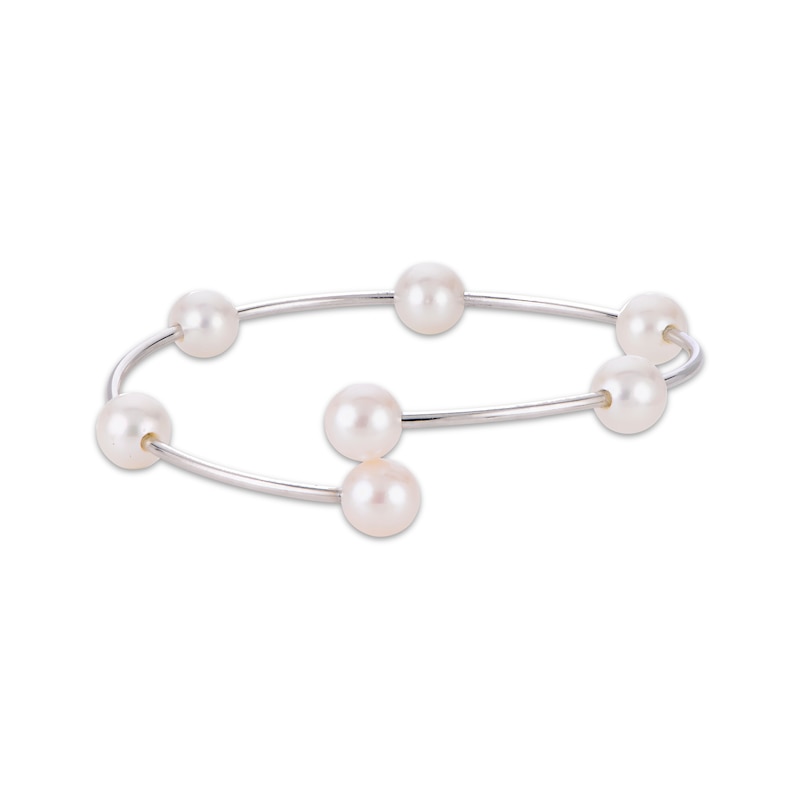 Main Image 1 of Cultured Pearl Station Flex Bangle Bracelet Sterling Silver