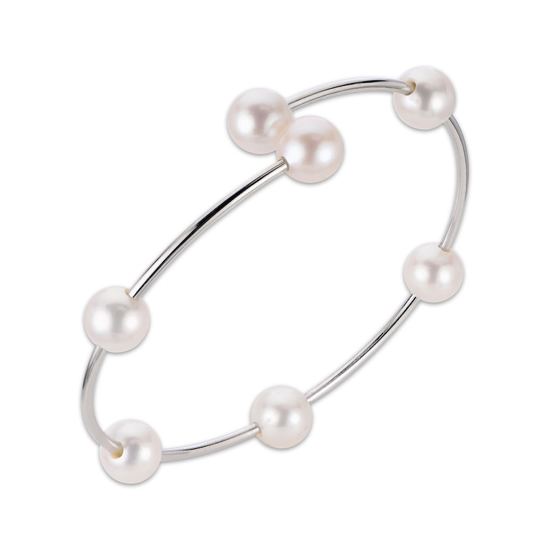 Main Image 2 of Cultured Pearl Station Flex Bangle Bracelet Sterling Silver