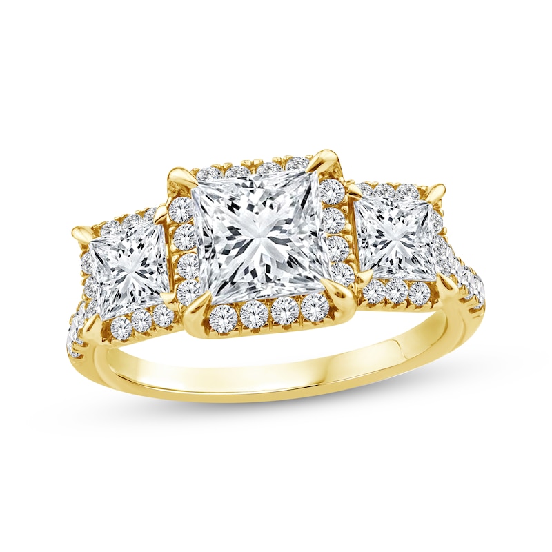 Memories Moments Magic Princess-Cut Lab-Created Diamond Three-Stone Engagement Ring 3 ct tw 14K Yellow Gold