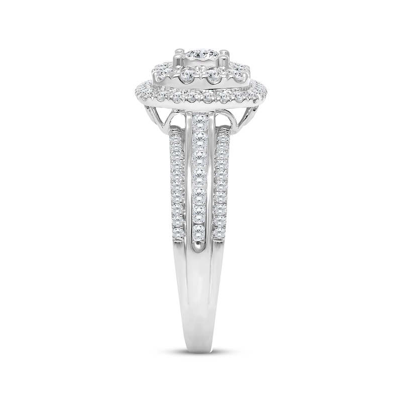 Main Image 2 of Round-Cut Diamond Double Halo Engagement Ring 1 ct tw 10K White Gold