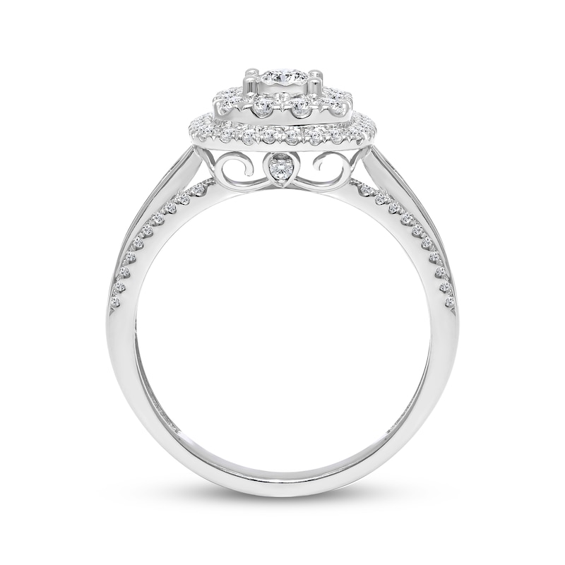 Main Image 3 of Round-Cut Diamond Double Halo Engagement Ring 1 ct tw 10K White Gold
