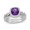 Thumbnail Image 1 of Neil Lane Cushion-Cut Amethyst & Diamond Halo Bridal Set 5/8 ct tw 14K White Gold