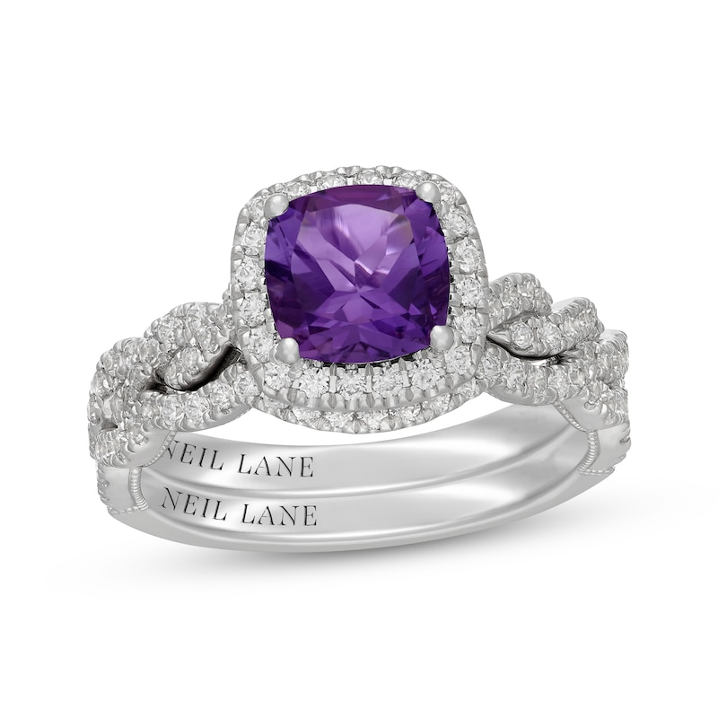 Main Image 1 of Neil Lane Cushion-Cut Amethyst & Diamond Halo Bridal Set 5/8 ct tw 14K White Gold
