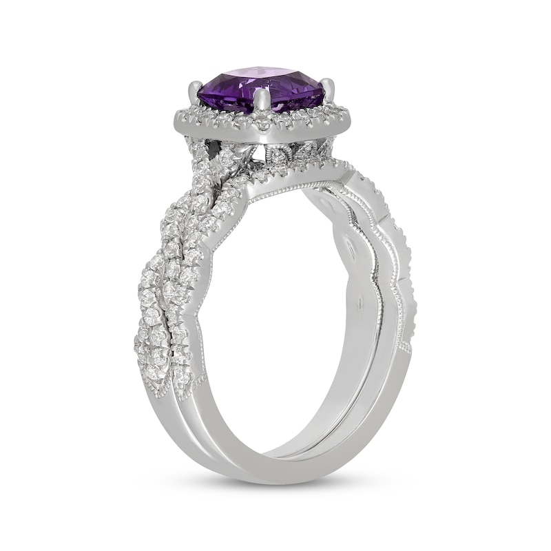 Main Image 2 of Neil Lane Cushion-Cut Amethyst & Diamond Halo Bridal Set 5/8 ct tw 14K White Gold
