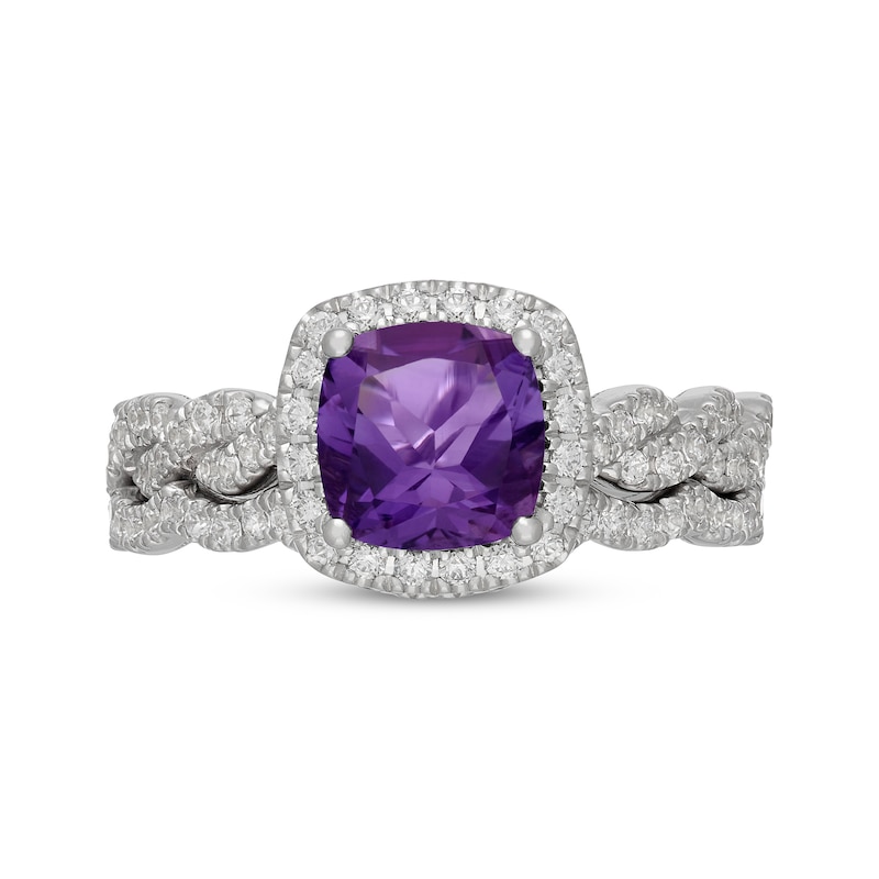Main Image 3 of Neil Lane Cushion-Cut Amethyst & Diamond Halo Bridal Set 5/8 ct tw 14K White Gold