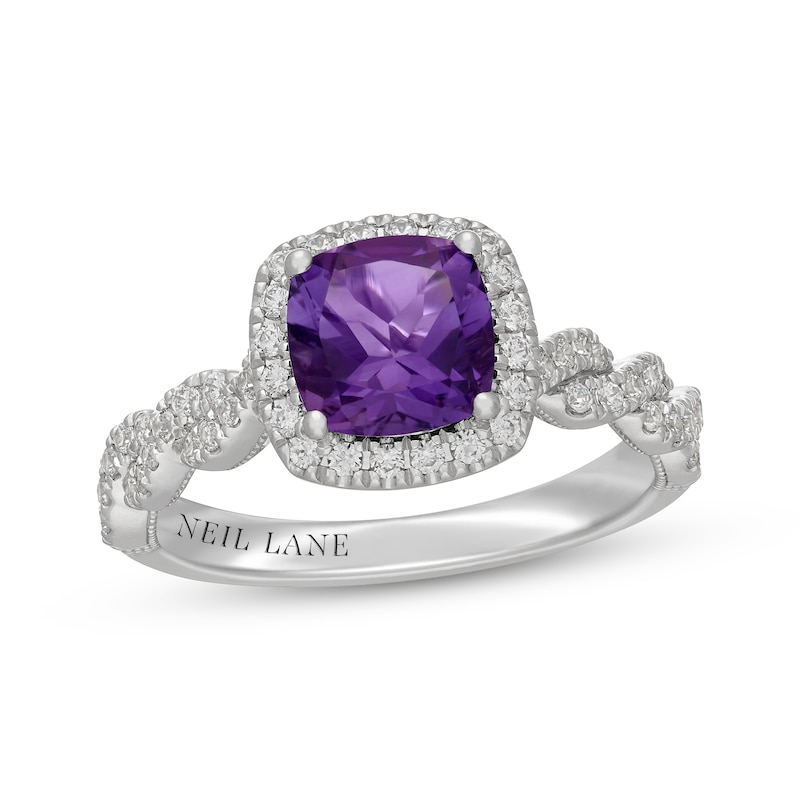 Main Image 1 of Neil Lane Cushion-Cut Amethyst & Diamond Halo Engagement Ring 1/2 ct tw 14K White Gold