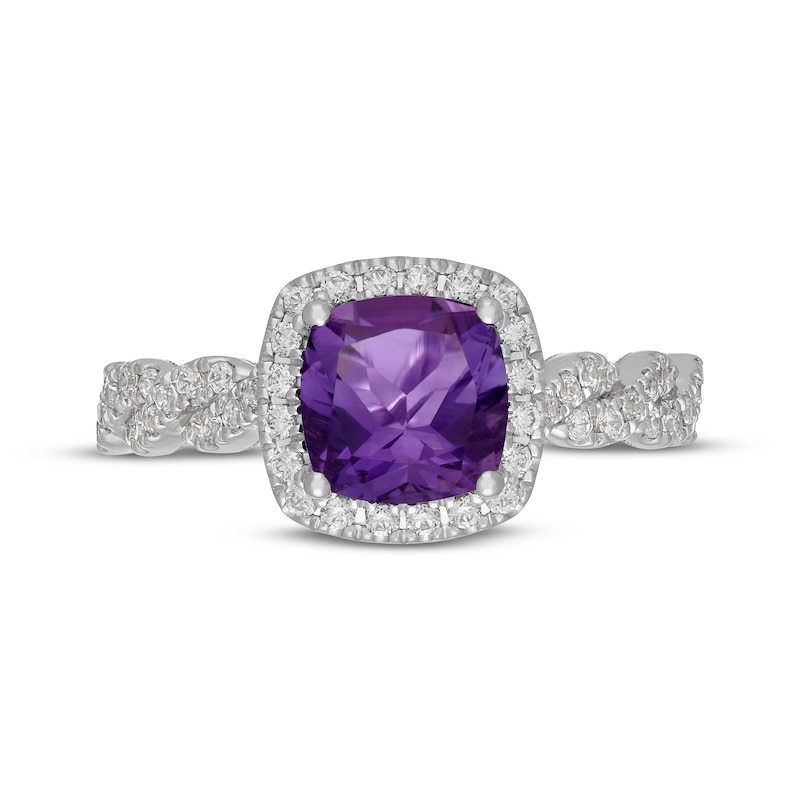 Main Image 3 of Neil Lane Cushion-Cut Amethyst & Diamond Halo Engagement Ring 1/2 ct tw 14K White Gold