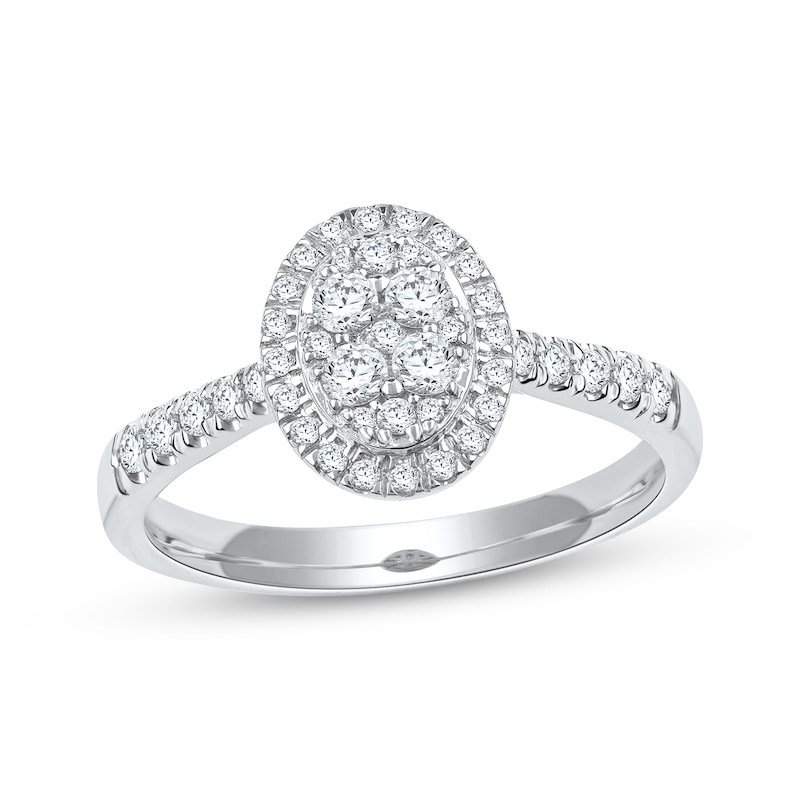 Main Image 1 of Now + Forever Multi-Diamond Oval Halo Engagement Ring 1/2 ct tw 10K White Gold