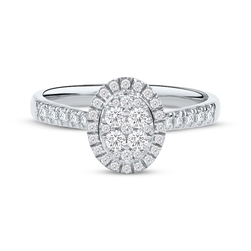 Main Image 3 of Now + Forever Multi-Diamond Oval Halo Engagement Ring 1/2 ct tw 10K White Gold