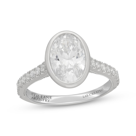 Neil Lane Artistry Oval-Cut Lab-Grown Diamond Bezel-Set Engagement Ring 2-1/2 ct tw 14K White Gold