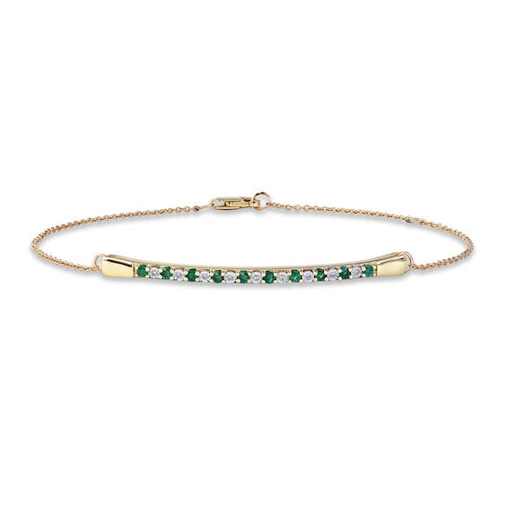 Emerald & Diamond Bracelet 10K Yellow Gold 7.25"