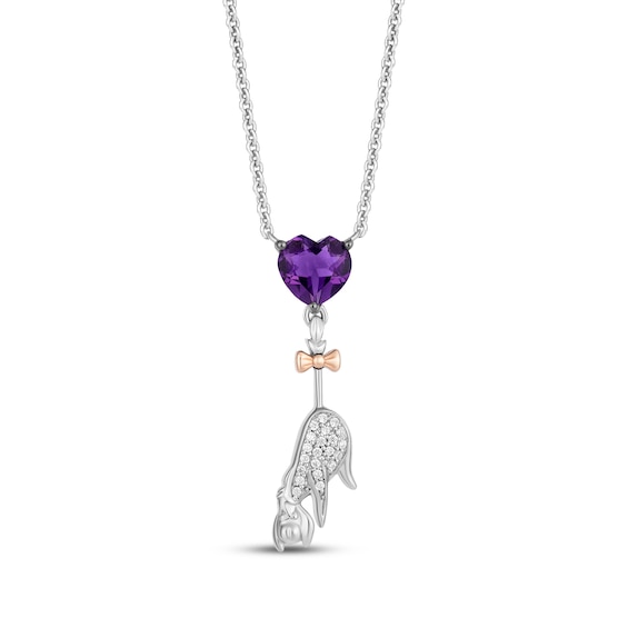 Disney Treasures Winnie the Pooh "Eeyore" Amethyst & Diamond Necklace 1/20 ct tw Sterling Silver & 10K Rose Gold 18"