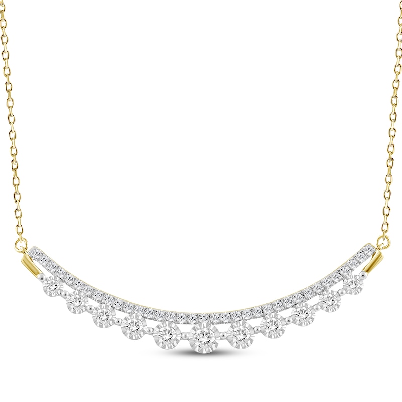 Main Image 1 of Diamond Two-Row Smile Necklace 1 ct tw 14K Yellow Gold 18&quot;