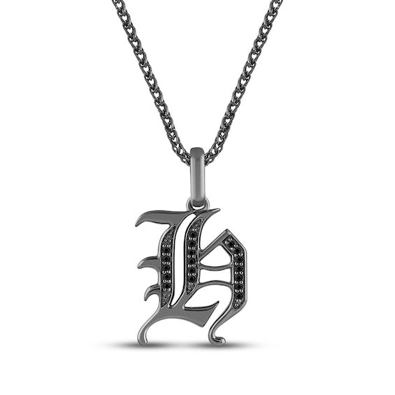 Ink & Ice Men's Black Diamond Initial "H" Necklace 1/8 ct tw Black Rhodium-Plated Sterling Silver 22"