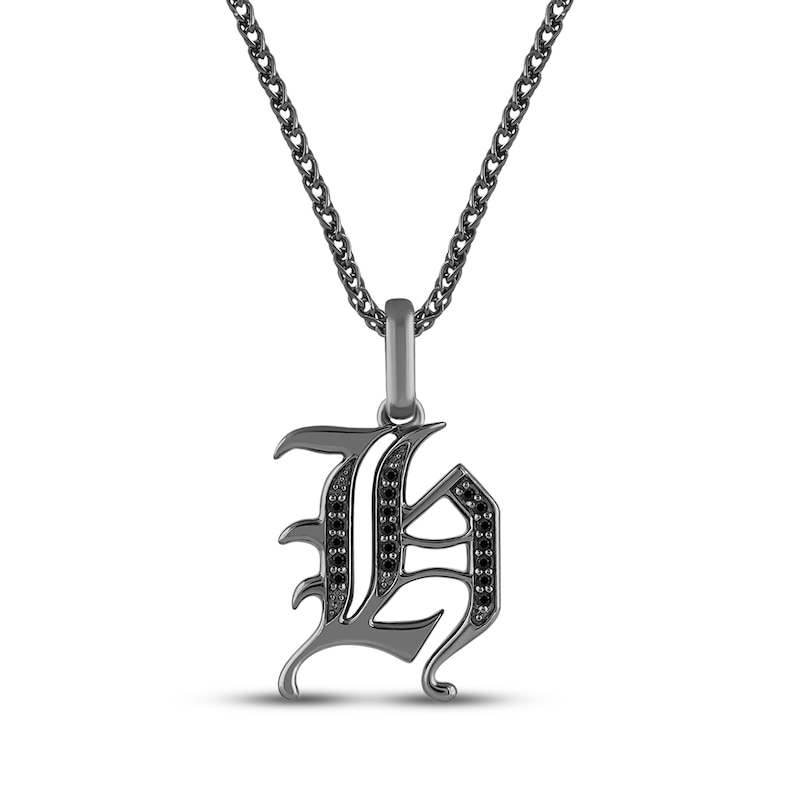 Main Image 1 of Ink & Ice Men's Black Diamond Initial &quot;H&quot; Necklace 1/8 ct tw Black Rhodium-Plated Sterling Silver 22&quot;