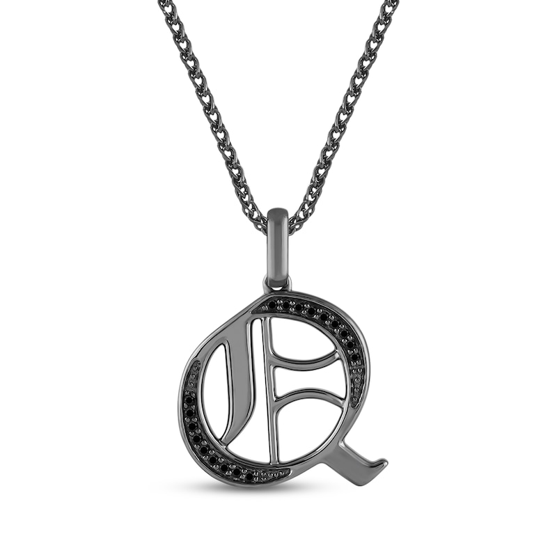 Main Image 1 of Ink & Ice Men's Black Diamond Initial &quot;Q&quot; Necklace 1/8 ct tw Black Rhodium-Plated Sterling Silver 22&quot;