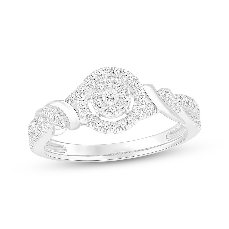 Main Image 1 of Diamond Halo Twist Fashion Ring 1/5 ct tw 10K White Gold