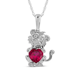 Heart-Shaped Lab-Created Ruby & White Lab-Created Sapphire Lion Necklace Sterling Silver 18"