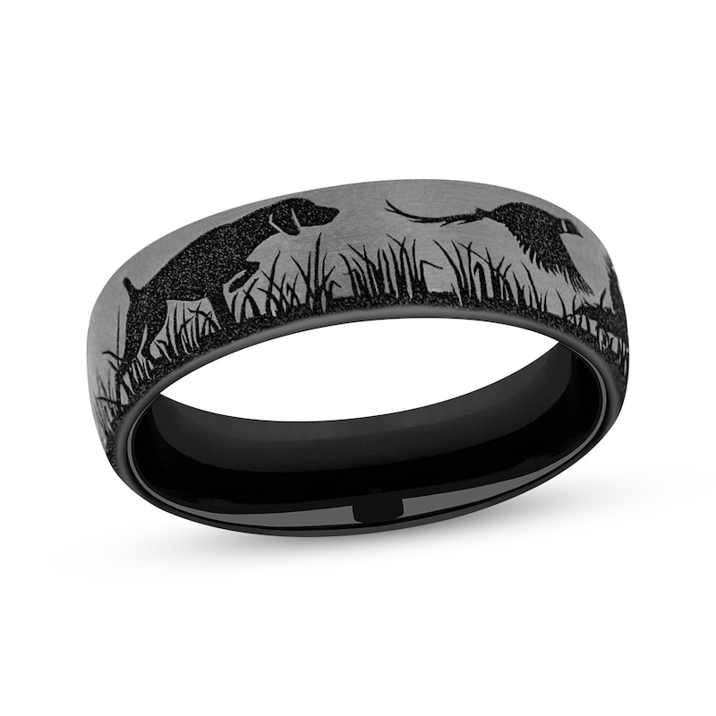 Main Image 1 of Now + Forever Men's Duck Hunting Scene Wedding Band Matte Black Titanium 6.5mm